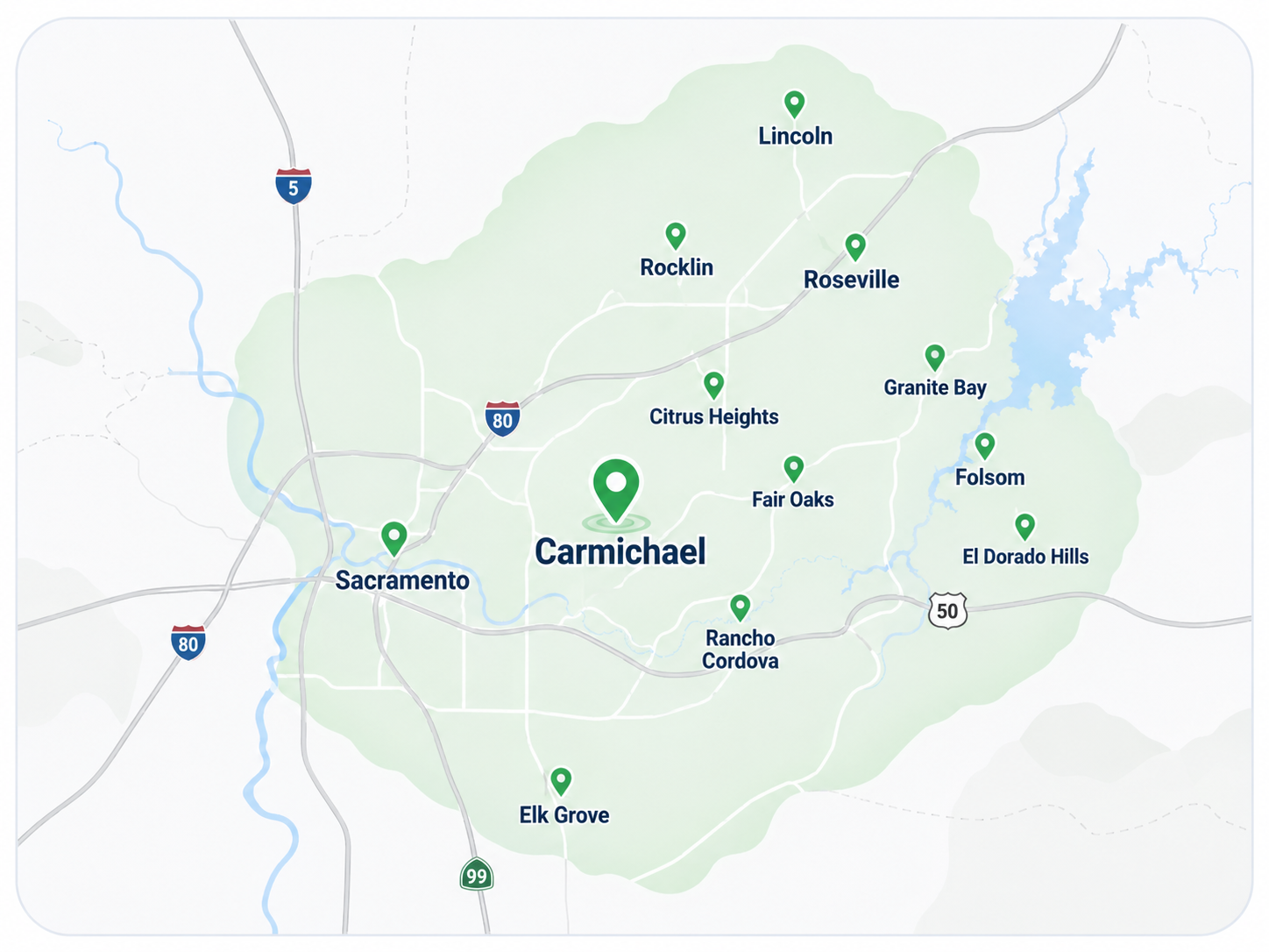 I Build Energy service areas map: Carmichael and Greater Sacramento