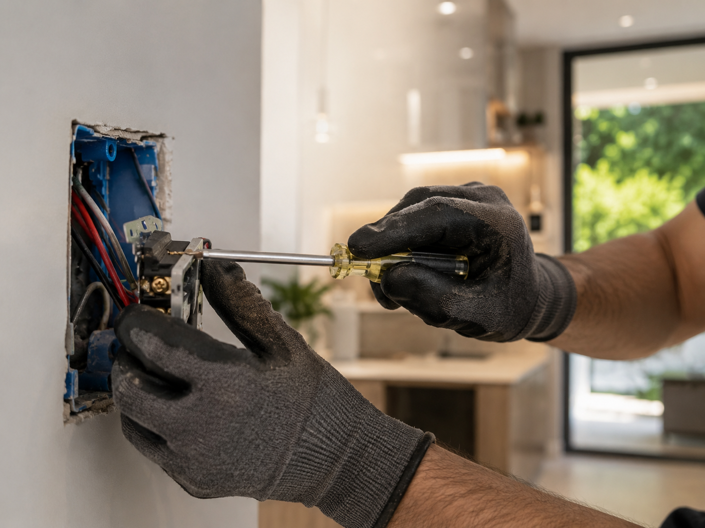 Electrical repair work in a modern home
