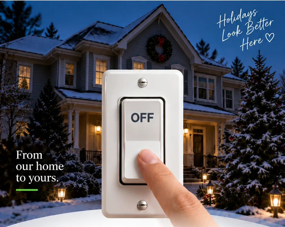 Holiday lighting scene with lights off